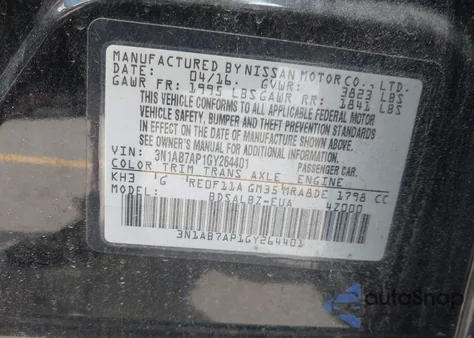 2016 Nissan Sentra Fe+ S/S/Sl/Sr/Sv from USA, damaged, VIN 3N1AB7AP1GY264401
